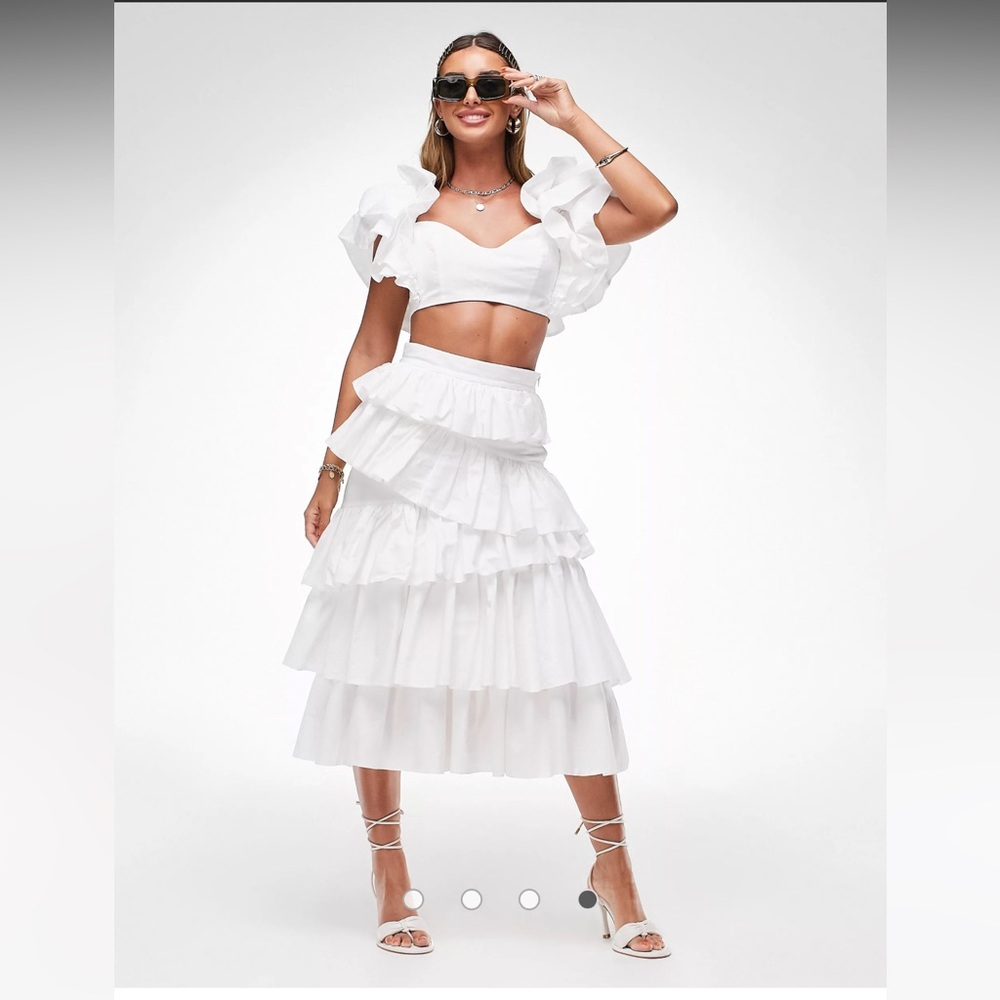 ASOS cotton ruffle sleeve bow back crop top in white